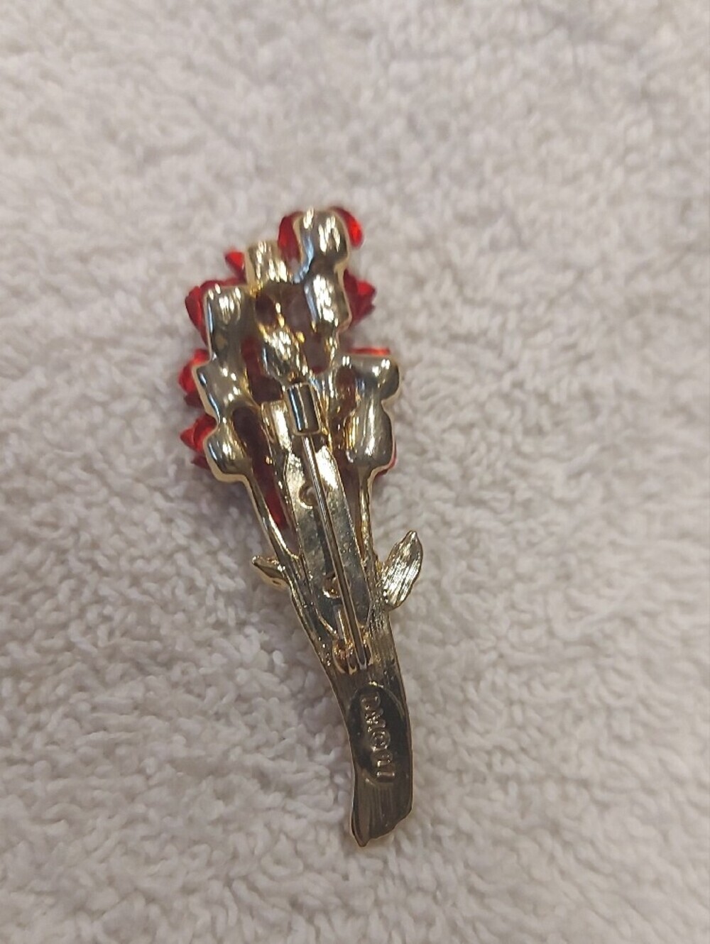 Gold-Tone Red Floral Bouquet Brooch - Women's Jewelry - Picture 4 of 5